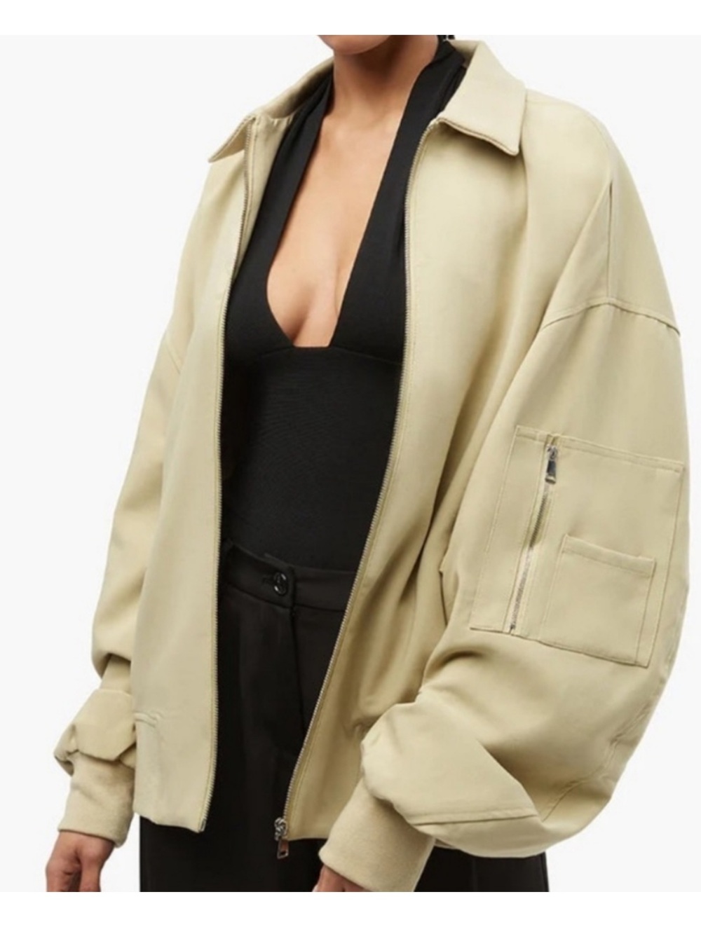 NEW We Wore What Twill Bomber Jacket Tan Oversized Size Medium